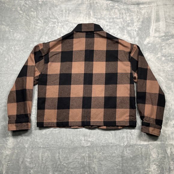Brixton Buffalo Womens Cropped Plaid Flannel Shirt Brown Black Button Up Size S - Picture 2 of 9